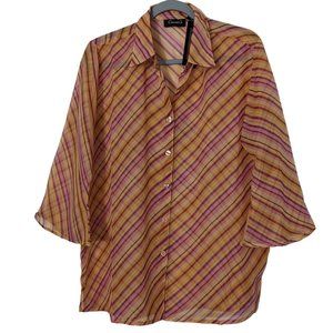 Women's NWT 3/4 sleeve striped button-down blouse, multi, size L